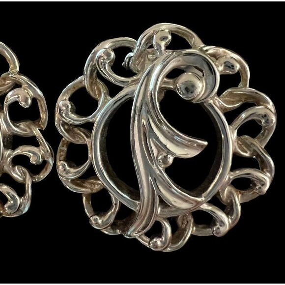 Vintage Sarah Coventry Clip On Silver Tone Earrings 1950s Fancy Free Flower - Picture 5 of 11